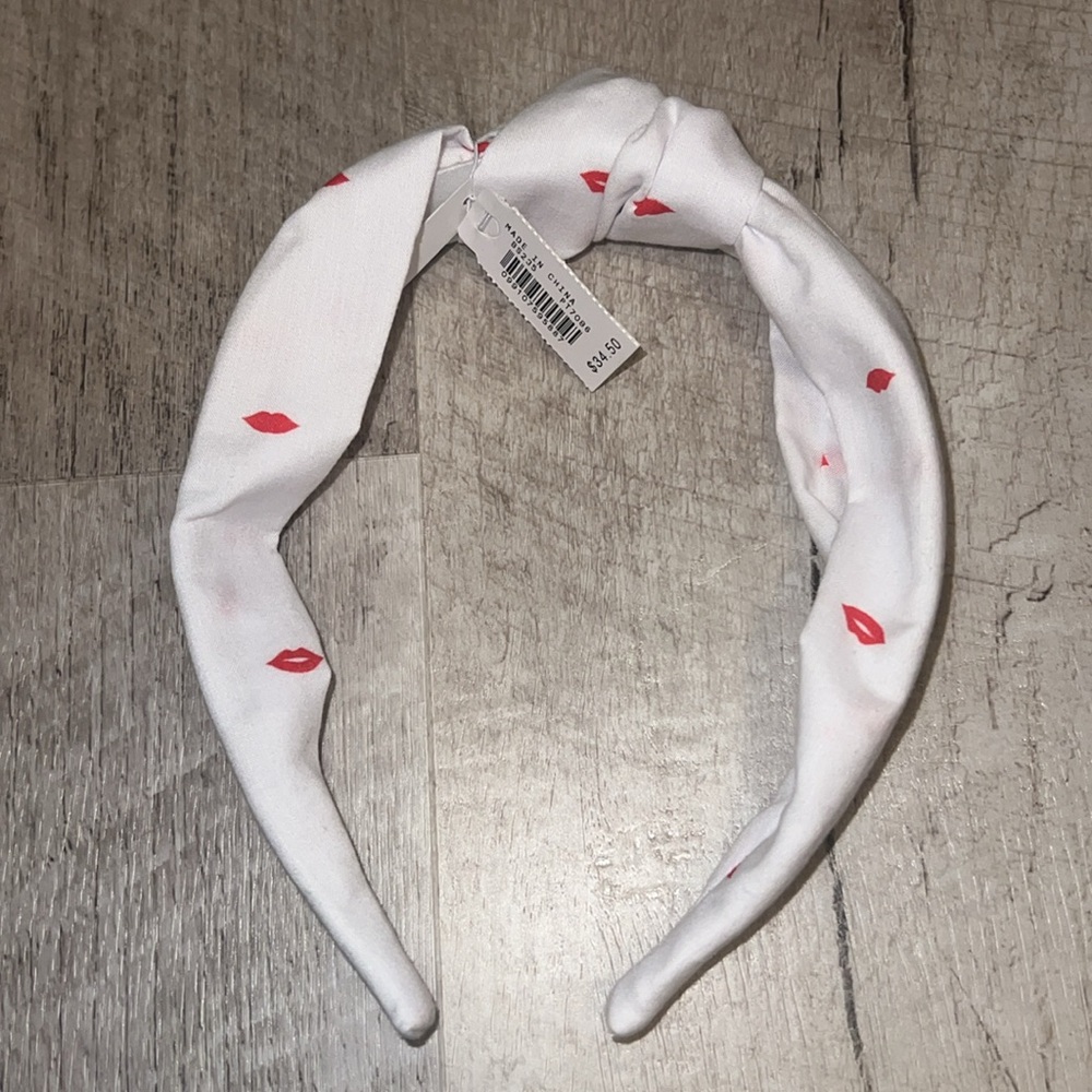 NEW J. Crew White Headband with Red Lips - Picture 2 of 7
